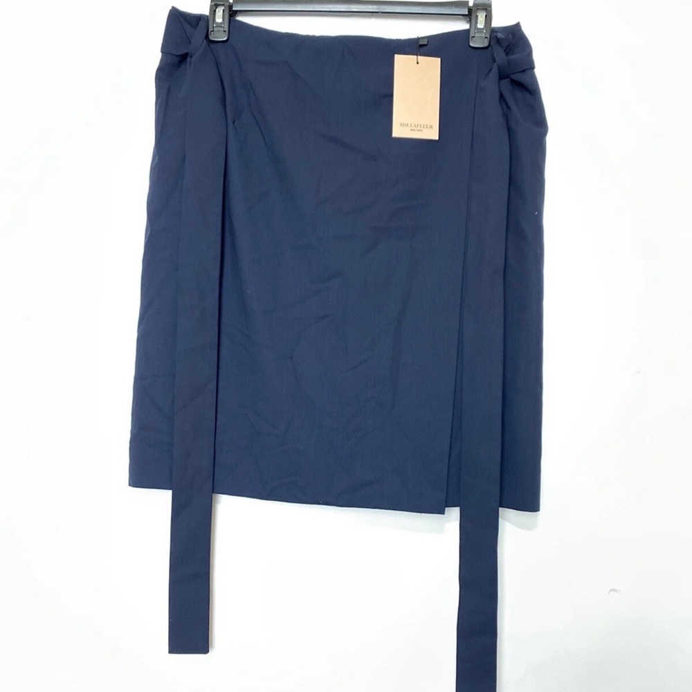 MM Lafleur Verona Faux Wrap Skirt Size +1 Navy Blue NWT Tied Front $225 2xl Wool